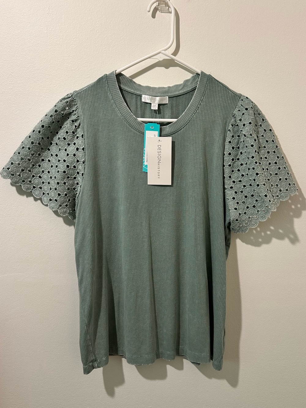 Design History Sage Green Eyelet Flutter Sleeve Tee